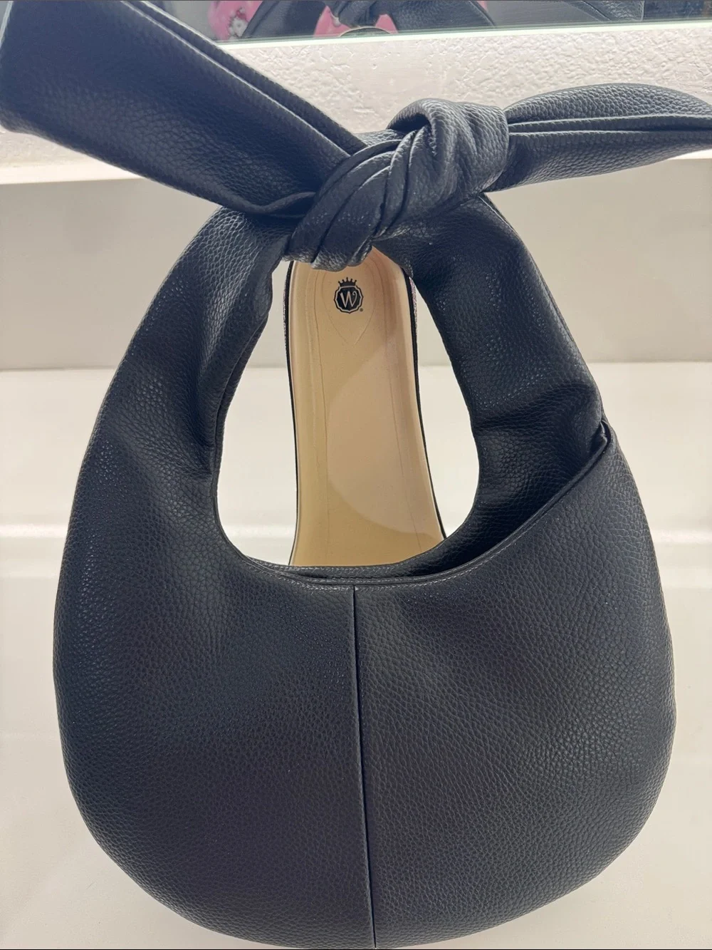 BCBG Black Knotted Handle Pebbled Hobo Bag